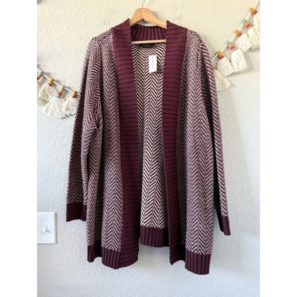 Lane Bryant Jacquard Longline Open Front Cardigan In Maroon Cozy NWT 18/20 - Picture 1 of 10